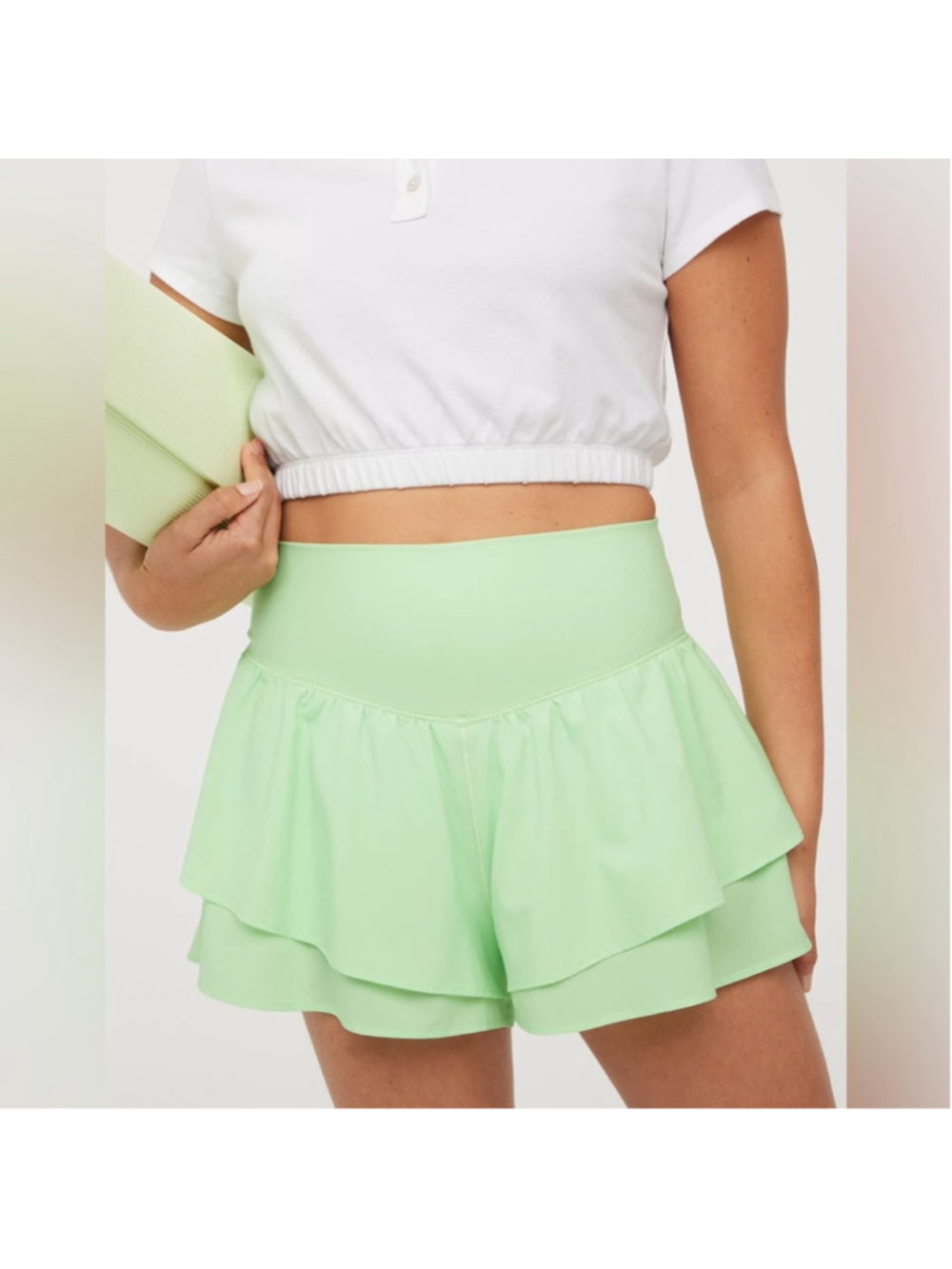 Aerie Offline Real Me Flirty High-Waist Ruffle Skort in Pistachio